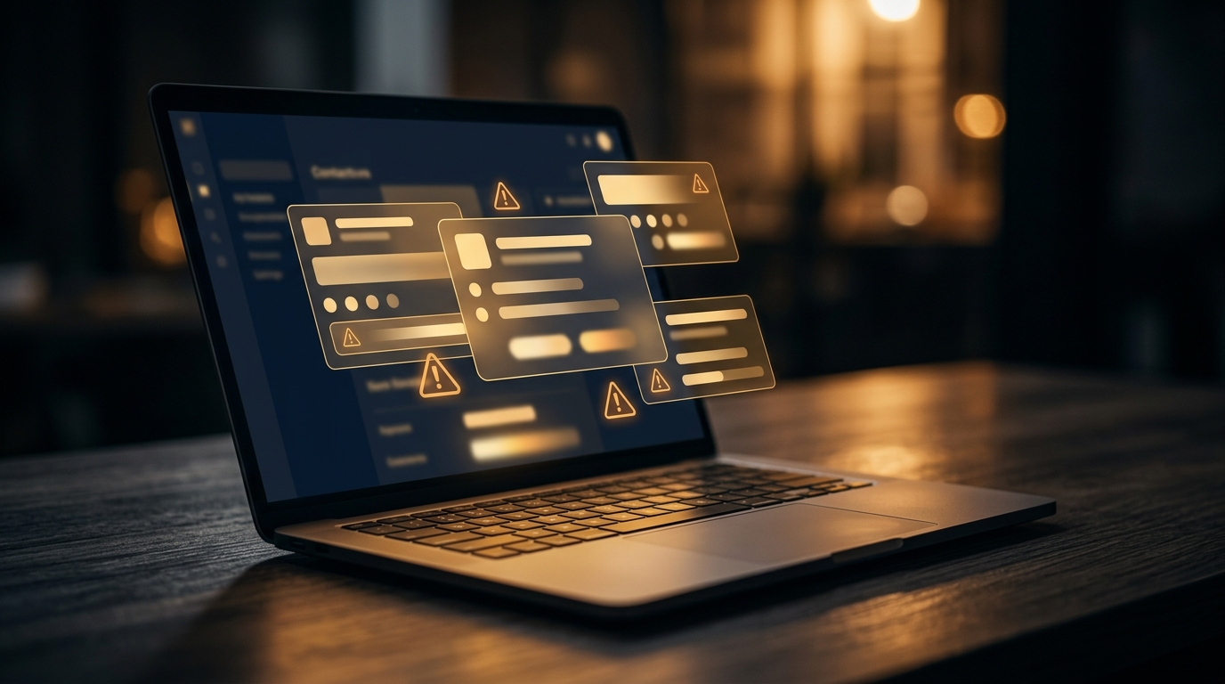 Duplicate CRM records flagged with warning icons