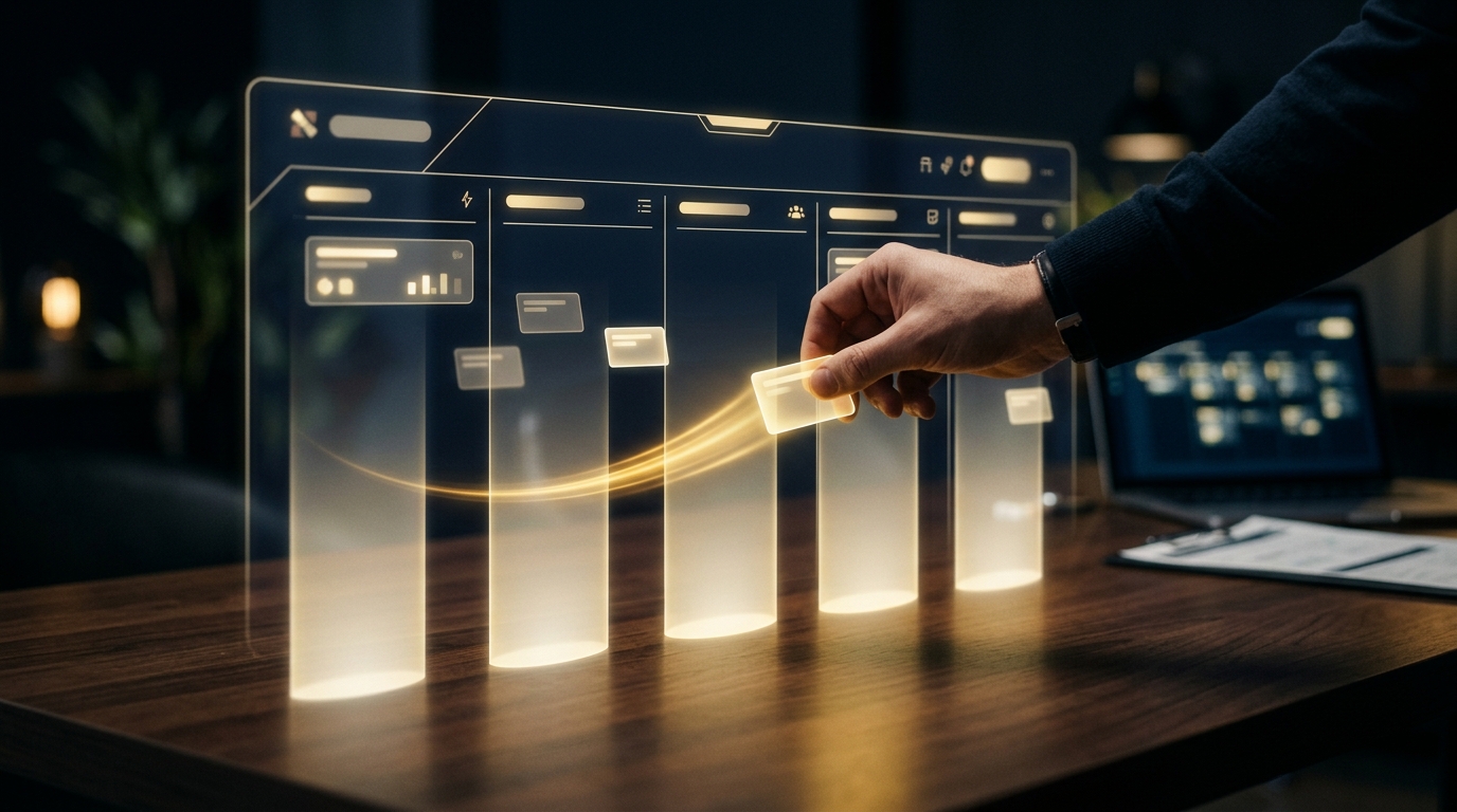 Dragging a deal card through a Zoho CRM pipeline