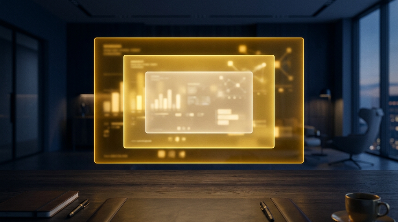Three nested translucent panels, each larger than the one inside it
