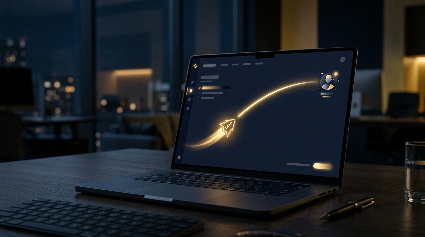 An incoming lead automatically routed toward a rep icon